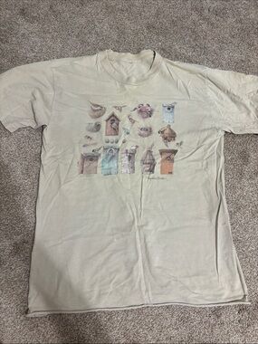 Mens Cream Graphic Birdhouse T-Shirt